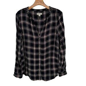 Calvin Klein Jeans Womens Plaid Shirt Large  Black  Long Sleeve Top new $64